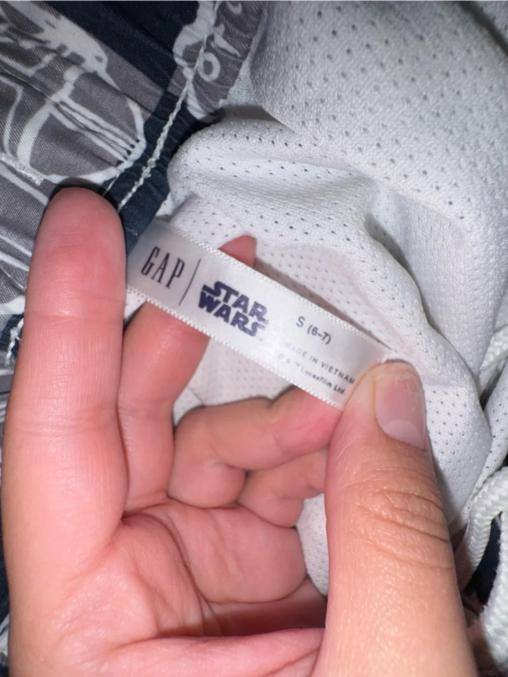 GAP Navy and Gray Star Wars Check Swim Trunks